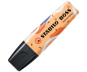 STABILO Evidenziatore BOSS ORIGINALE by Ju Schnee, albicocca, Punta smussata, 2,0 - 5,0 mm, Rimane aperto fino a 4 ore, Inchiostro a base acqua, Ricaricabile, Disegno stampato su tutto il corpo