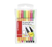 STABILO Fineliner & Pennarello point 88 Mini + Pen 68 Mini - Astuccio da 8 - Colori NEON assortiti