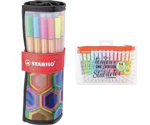 Stabilo Fineliner point 88 - Rollerset con 25 colori assortiti - ARTY Edition & Evidenziatore swing cool pastello - Astuccio x 14 evidenziatori 100% pastello