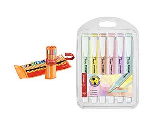 Stabilo Fineliner Point 88 Rollerset Con 30 Colori Assortiti & Evidenziatore swing cool Pastel Astuccio da 6 Colori assortiti
