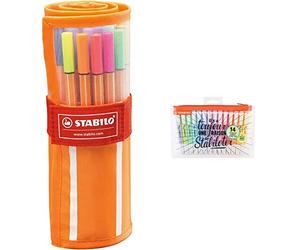 Stabilo Fineliner point 88 - Rollerset con 30 Colori assortiti & Evidenziatore swing cool pastello - Astuccio x 14 evidenziatori 100% pastello
