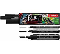 Stabilo FREE Acrylic - Marker Acrilico - Pack da 3-1x T100, T300, T800C - con 3 punte diverse - Nero