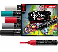 Stabilo FREE Acrylic - Marker Acrilico - T800C Punta a scalpello 4-10mm - Bold Edition - Astuccio da 5 - Colori assortiti