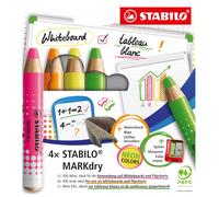 STABILO MARKdry - Whiteboard and Flipchart Marker Pencil Pack of 4 Neon Colours