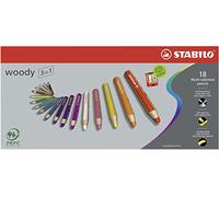 Stabilo Matita colorata Multi-Funzione woody 3 in 1 - Astuccio da 18 - con Temperino - Colori assortiti