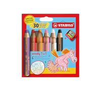 Stabilo woody 3 in 1 - Matita colorata Multi-Funzione - 30 Years Edition - Unicorno - Astuccio da 6 - con Temperino