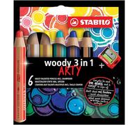 STABILO Matite colorate Woody 3 in 1 Arty punta larga Multi-funzione con temperino conf. 6 pz
