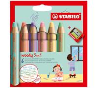 Matite colorate Stabilo Woody 3 in 1 punta larga conf. 6 colori Pastel assortiti