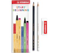 STABILO Matita colorata per quasi tutte le superfici, confezione da 2, colore: bianco e nero + gomma Legacy