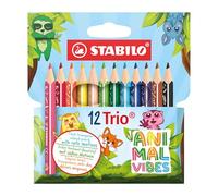 STABILO Trio thick - Animal Vibes - Matita colorata triangolare corte - Astuccio da 12 - Colori assortiti