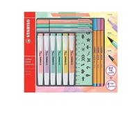 STABILO Set Pastel Collection – 13 pz – 6 evid., 3 fineliner Point 88, 3 PointMax, 1 righello