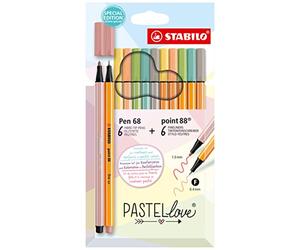 STABILO Pastellove Set - Set Creativo - Astuccio da 12-6 Fineliner point 88 + 6 Pennarelli Premium Pen 68