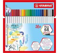 STABILO Pen 68 brush - Pennarello Premium con punta a pennello - Astuccio da 24 - con 19 colori assortiti
