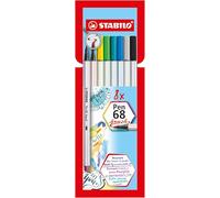 STABILO Pen 68 brush - Pennarello Premium con punta a pennello - Astuccio da 8 - con 8 colori assortiti
