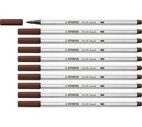 STABILO Pen 68 brush - Pennarello Premium con punta a pennello - Confezione da 10 - Bruno