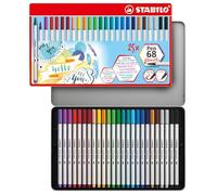 STABILO Pen 68 brush - Pennarello Premium con punta a pennello - Scatola in metallo da 25 - con 19 colori assortiti