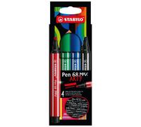 STABILO Pen 68 MAX marcatore Nero, Blu, Rosso 4 pz NEW