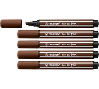 STABILO Pen 68 MAX - Pennarello Premium a tratto doppio (1 + 5 mm) - Confezione da 5 - Bruno