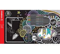 STABILO Pen 68 metallic - Pennarello Premium Metallizzato - Set con 7pennarelli, 10 cartoncini neri, 12 sticker, 1 Washi Tape