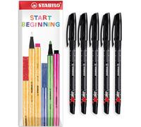 STABILO Penna a sfera per esami | Penne di cancelleria per studenti/università/università | Larghezza tratto 0,45 mm | In confezione regalo | Confezione da 5, inchiostro nero