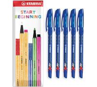 STABILO Penna a sfera per esami | Penne di cancelleria per studenti/università/università | Larghezza tratto 0,45 mm | In confezione regalo | Confezione da 5, inchiostro blu