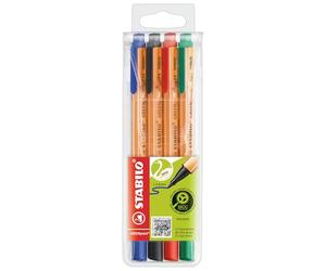STABILO - Penna Ecosostenibile con punta in fibra - GREENpoint | Astuccio da 4, Blu/Nero/Rosso/Verde