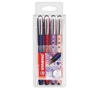 STABILO worker+ NatureCOLORS Wildflower - Penna Roller - Inchiostro blu - Astuccio da 4 - con colori freschi e moderni
