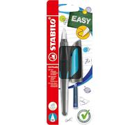 STABILO EASYbuddy - Penna Stilografica Ergonomica per Bambini - Nero/Azzurro - Punta Standard - Cartuccia Blu inclusa