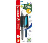 STABILO EASYbuddy - Penna Stilografica Ergonomica per Bambini - Nero/Azzurro - Punta Mancini - Cartuccia Blu inclusa