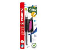 Stabilo EASYbuddy - Penna Stilografica Ergonomica per Bambini - Nero/Magenta - Punta Standard - Cartuccia Blu inclusa