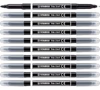STABILO Trio 2 in 1 - Pennarello a Doppia Punta - Confezione da 10 - Nero