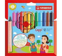 Fibre-Tip Pen with Cap-Ring - STABILO Cappi - Pack of 12 - Assorted Colours + 1