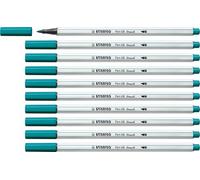 Stabilo Pen 68 brush - Pennarello Premium con punta a pennello - Confezione da 10 - Blu Turchese