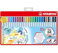 Stabilo Pen 68 brush - Pennarello Premium con punta a pennello - Scatola in metallo da 25 con gancio - con 19 colori assortiti