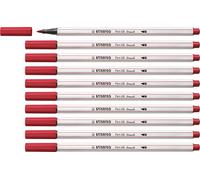 Stabilo Pen 68 brush - Pennarello Premium con punta a pennello - Confezione da 10 - Rosso Scuro