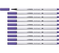 Stabilo Pen 68 brush - Pennarello Premium con punta a pennello - Confezione da 10 - Viola