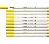 Stabilo Pen 68 brush - Pennarello Premium con punta a pennello - Confezione da 10 - Giallo