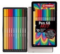 Pennarelli Pen 68 astucci e rotoli 10 colori Stabilo scatola in metallo 10 pennarelli