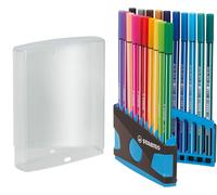 STABILO Pen 68 - Pennarelli con punta in fibra di alta qualità, colore: antracite/azzurro, confezione da 20, colori assortiti con passante per appendere