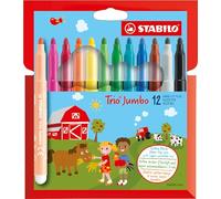 Pennarelli Stabilo Trio Jumbo - 159777 Pennarelli colorati superlavabili colori assortiti tratto da 3 mm utilizzabili dai 3 anni in su in confezione da 12 Pz.