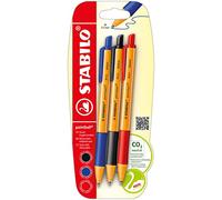 Stabilo pointball - Penna a Sfera Ecosostenibile - CO2 neutral - Pack da 3 - Nero/Blu/Rosso