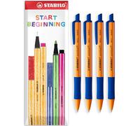 STABILO Pointball - Penna a sfera, tratto 0,5 mm, ricaricabile e retrattile, confezione da 4 penne in confezione regalo, inchiostro blu