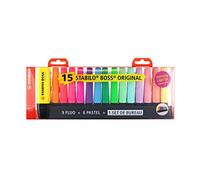 Stabilo - Set da scrivania 15 evidenziatori Boss, colori 9 fluo e 6 pastello