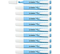 STABILO Set di 10 evidenziatori Swing Cool Punta smussata, 1-4 mm, colore: Blu cielo