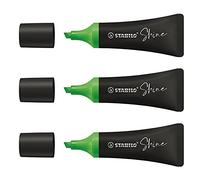 Stabilo - Set di 3 evidenziatori Shine, punta smussata, 2-5 mm, colore: Verde