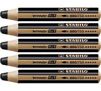 STABILO woody 3 in 1 - Matita colorata Multi-Funzione - Confezione da 5 - Nero Neutro