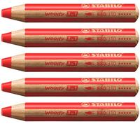 STABILO woody 3 in 1 - Matita colorata Multi-Funzione - Confezione da 5 - Rosso Carminio