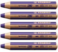 Stabilo woody 3 in 1 - Matita colorata Multi-Funzione - Confezione da 5 - Viola Profondo