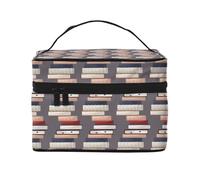 Stack Books graziosa borsa per il trucco con stampa vintage, graziosa borsa per cosmetici da donna, borsa da toeletta, grande borsa organizer da viaggio per il trucco
