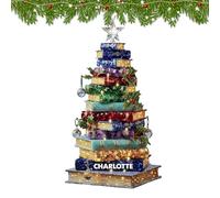 Stack of Books - Ornamento natalizio in acrilico 2D, per amanti dei libri, per donne, lettori di biblioteche, bibliotecari, librerie, casa, mensola della finestra